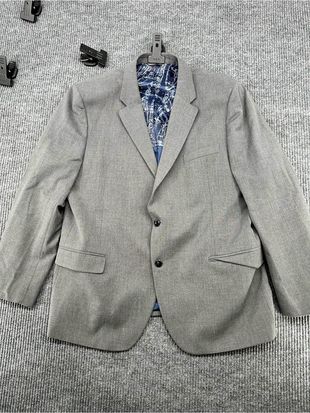 Nautica Gray Two-Button Men's Sport Coat with Navy Patterned Lining